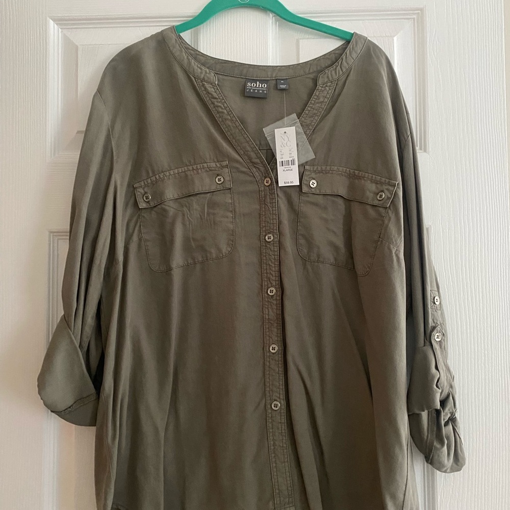New York and Company -Soko Olive Green Button-Up Shirt